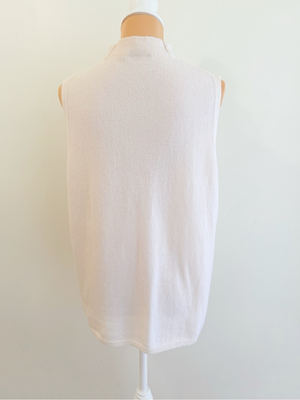 LAFAYETTE 148 CREAM RIBBED CASHMERE HIGH MOCK NECK TANK TOP BLOUSE - Picture 3 of 8